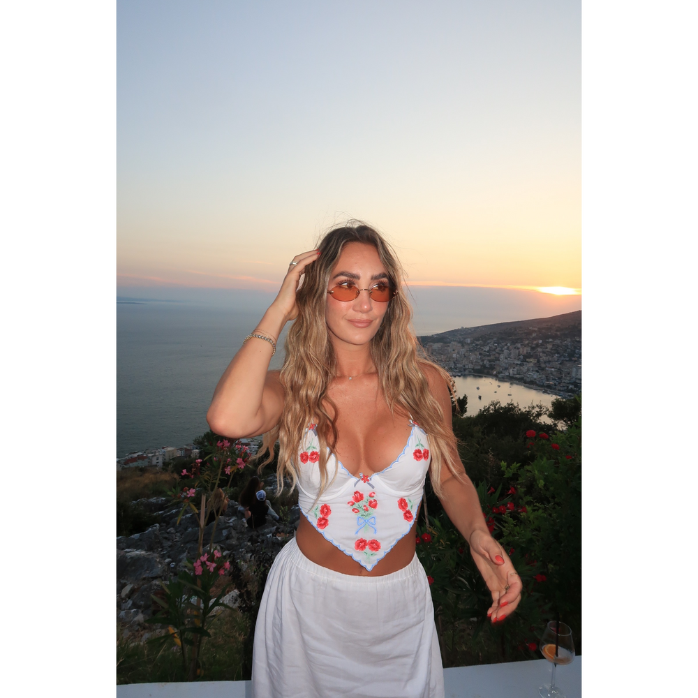 For Love & Lemons White Embroidered Top & Skirt Floral Set - Picture 5 of 6